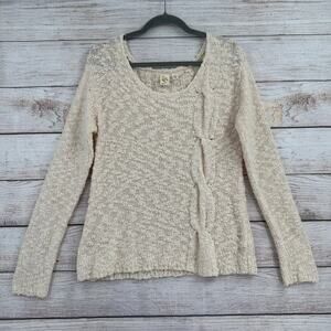 Anthropologie Yellow Bird Chunky Knit Sweater Womens Medium Cream Boat Neck